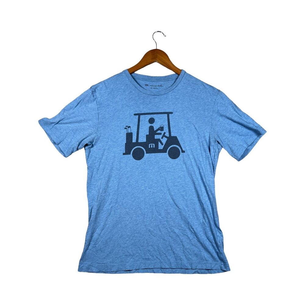 Men's Travis Mathew T Shirt Golf Cart Beer Drinking Golfing Sports Blue sz M